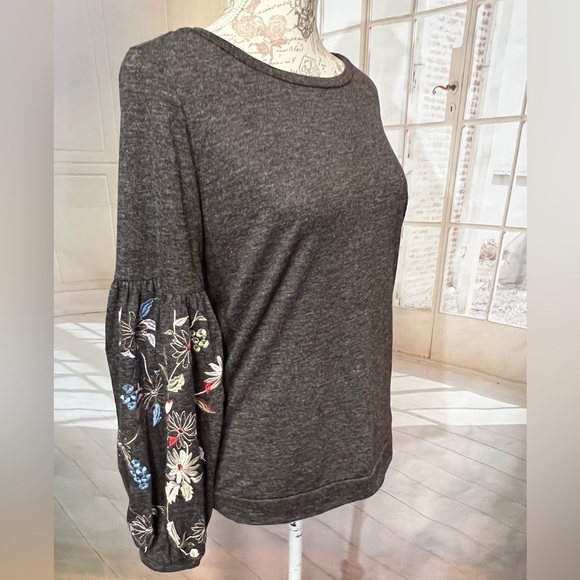 🛍️HARLOW & ROSE Gray embroidered balloon sleeve blouse size S. - Picture 6 of 12